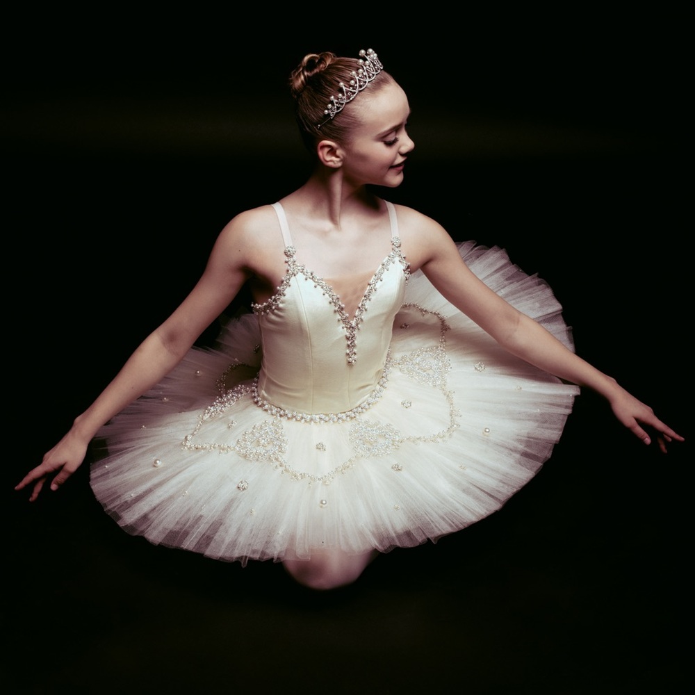 Professional Cream Custom 10 layer Tutu with Pearl and Rhinestone Trim